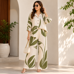 Botanical Leaf Print Co-Ord Set for Women