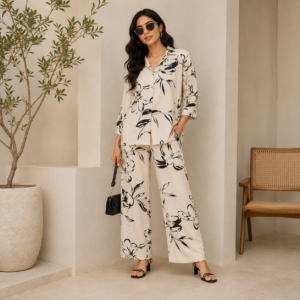 Ivory Floral Printed Co-Ord Set for Women