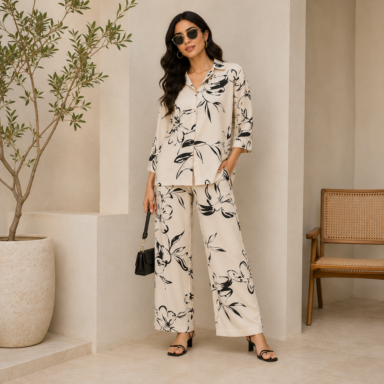 Ivory Floral Printed Co-Ord Set for Women